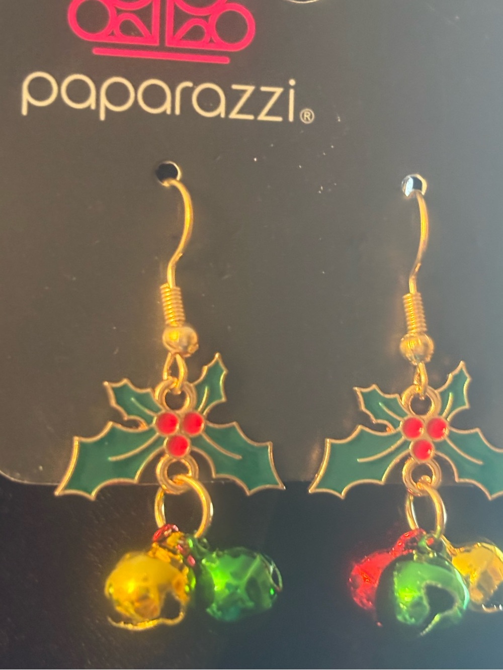 Paparazzi Gold-Tone Holly Dangle Earrings in Green and Red